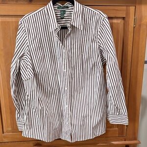 Ralph Lauren Women's Black and White Striped Button Down Shirt